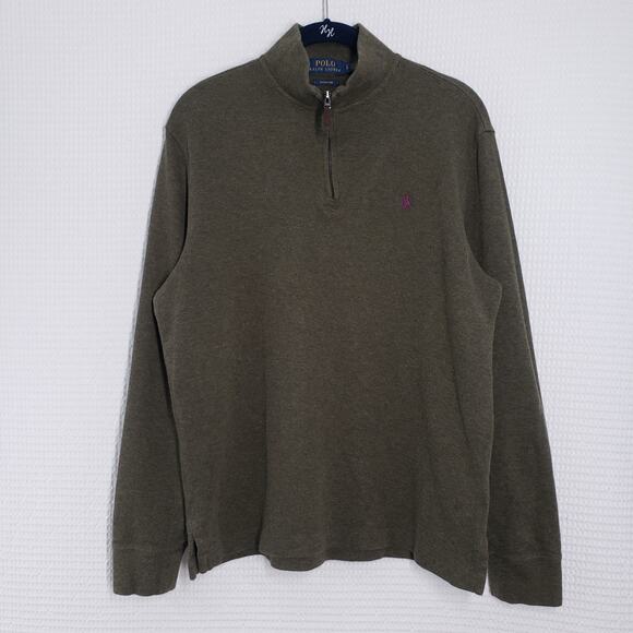 Polo Ralph Lauren 1/4 Zip Sweater Mens Small Green Pullover Preppy Casual Cotton - Picture 1 of 16